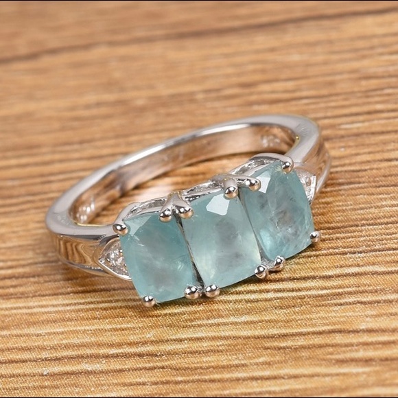 Gorgeous Grandidierite 3-Stone Ring in .925! - Picture 2 of 9